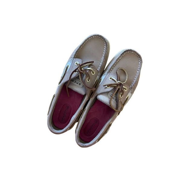 Sperry womens Beige 2 Eyelet Leeward Leather Lace Up Moc Toe Boat Shoes Size 8.5 - Picture 3 of 7